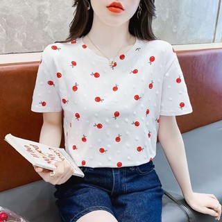 [Sẵn sàng] Cửa hàng độc quyền tại nhà máy Áo thun ngắn tay thêu giả anh đào dành cho nữ mùa hè 2024 Áo thun thời trang phong cách mới ins dáng rộng nửa tay