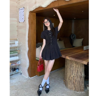 Váy sơ mi nữ LIVE GREA Váy xếp ly mỏng phong cách Hàn Quốc dễ thương