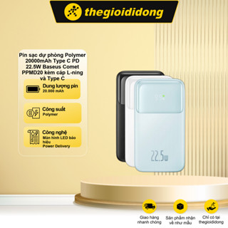 Pin sạc dự phòng Polymer 20000mAh Type C PD 22.5W Baseus Comet PPMD20 kèm cáp 11,12,13 và Type C