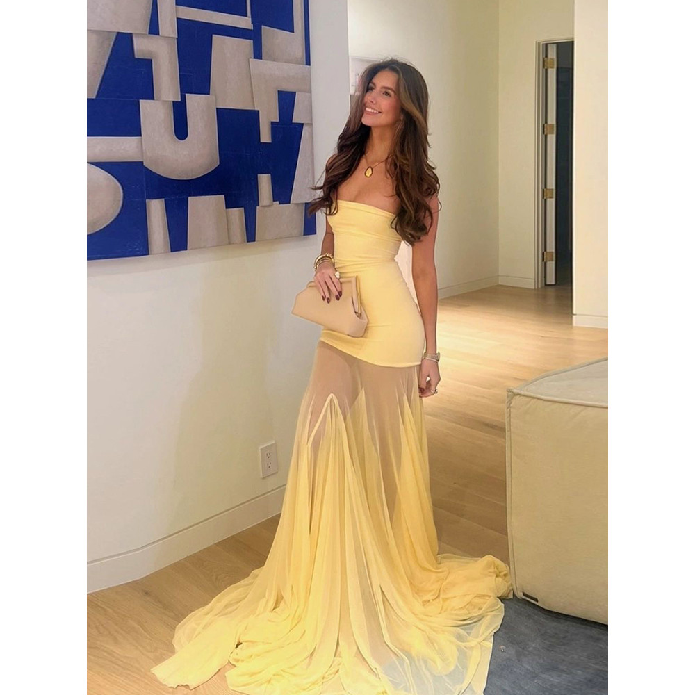 Klalien Chắp Vá Nhìn Xuyên Qua Đầm Nữ Thanh Lịch Chắc Chắn Xếp Ly Không Tay Lưng Ôm Dự Tiệc Vestidos | BigBuy360 - bigbuy360.vn