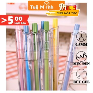  Bút mực gel dạng bấm màu Pastel B35 Vpp Tuệ Minh mực đen nét 0.5mm 