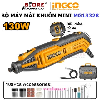 130W Máy điêu khắc mini cầm tay Ingco MG13328, Máy mài khuôn khắc mỹ nghệ có chỉnh tốc. đầu kẹp 3.2mm kèm 109 phụ kiện