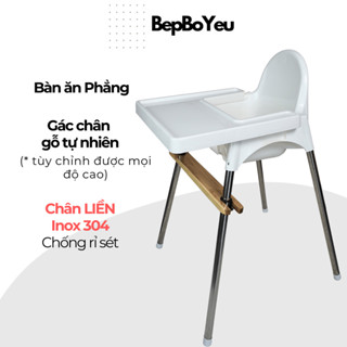Ghế ăn dặm cao cấp BBY1 - Phiên bản CHÂN LIỀN INOX 304, bàn ăn phẳng, có gác chân gỗ