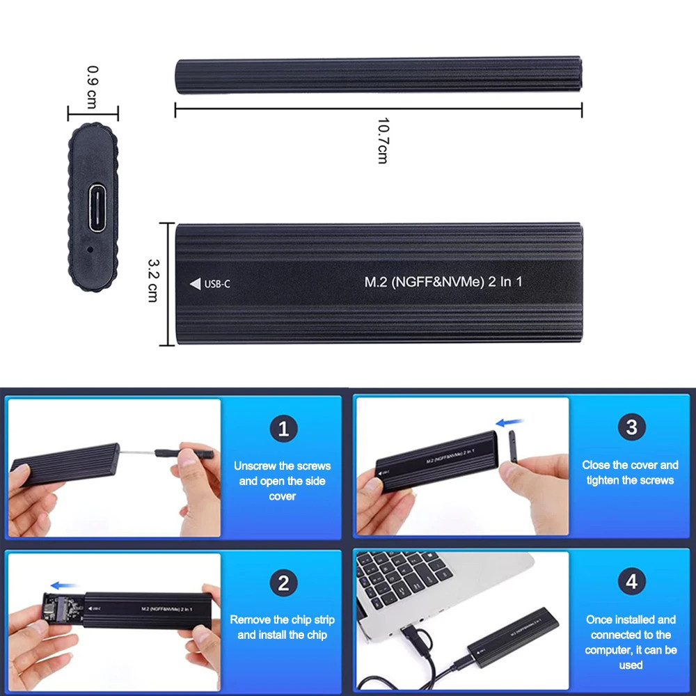 Ốp lưng SSD M2 NVME SATA Giao thức kép M.2 sang USB Type C Bộ chuyển đổi vỏ SSD NVME SATA SSD Disk Box Hỗ trợ phím M và phím B & M | BigBuy360 - bigbuy360.vn