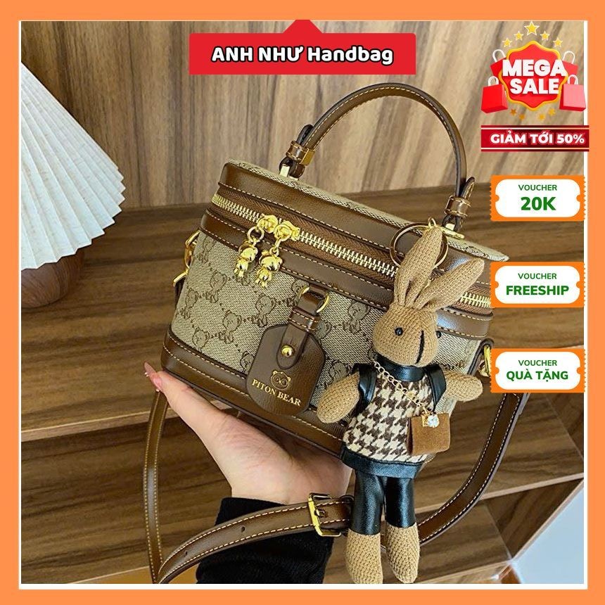 Túi Xách Nữ Cao Cấp size 20cm, PITON BEAR - Phong Cách Sang Trọng, Kèm Móc Khóa Thỏ, Rộng Vừa Điện T