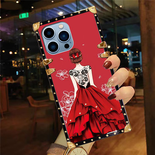 Ốp điện thoại cho Samsung S24 Ultra S23Ultra S22Ultra S21 + S23 FE S10 5G S10 + Note20 Note10 + Note9 Thời Trang Váy Đỏ Lưng Họa Tiết Cô Gái Vuông Vỏ Bảo Vệ