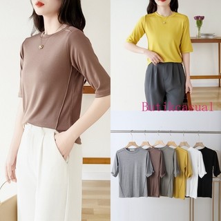 Áo thun cotton ngắn tay nữ mùa hè 2024 mùa xuân thời trang cổ tròn thoải mái áo thun mỏng trắng đen trơn áo thun hàng đầu áo thường ngày