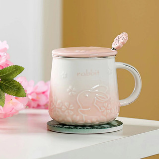 Cốc ly sứ hoạt hình cốc ly thỏ dễ thương ly sứ có nắp ly quà tặng/400ml/pink pink