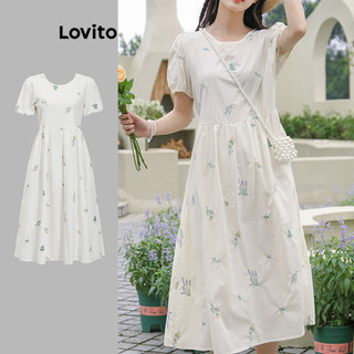 Lovito Váy thêu lỗ gắn hoa Ditsy giản dị dành cho nữ LBA82176