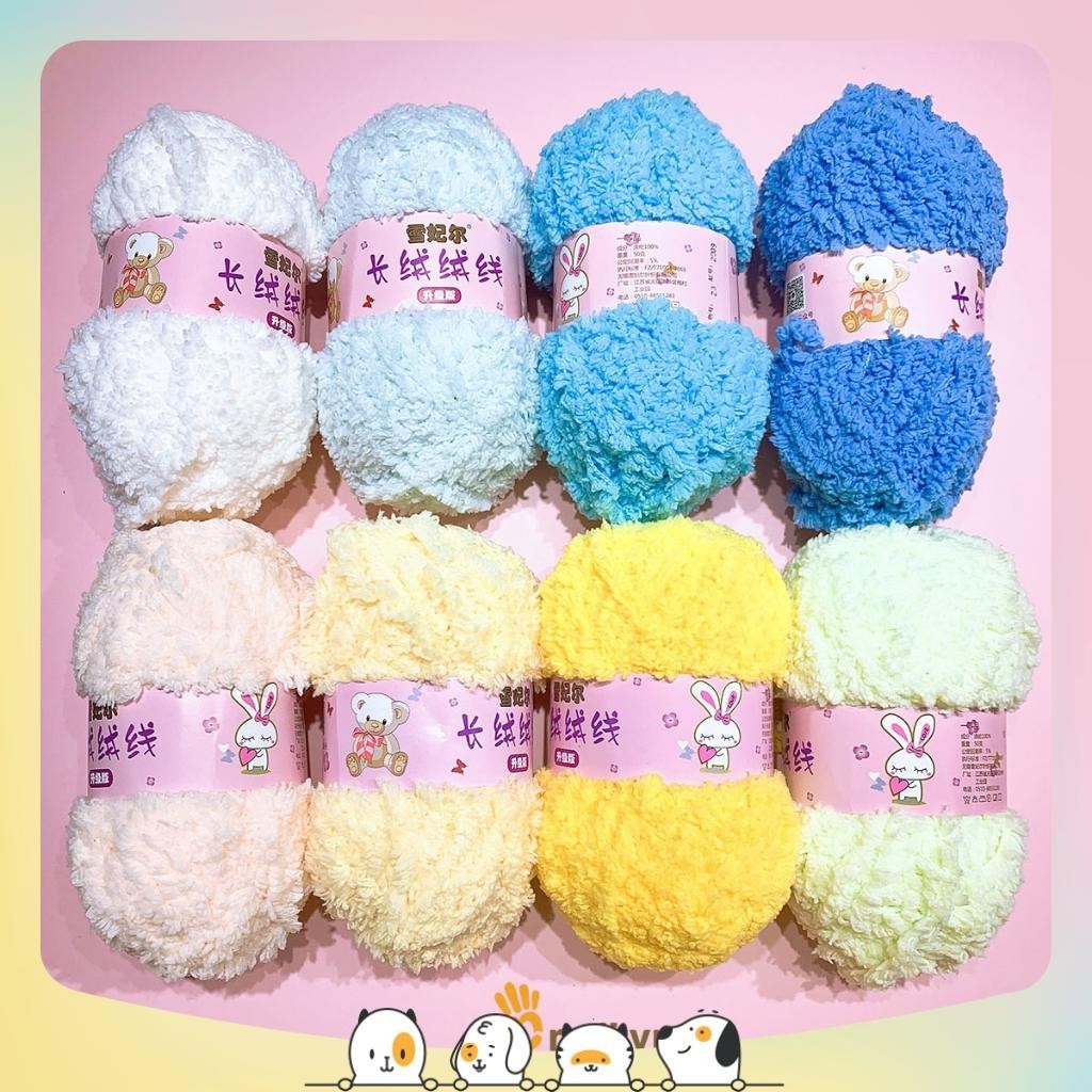 Len Bông Xù Lông Cừu Siêu Mịn Màng, Êm Ái, Ấm Áp Đan Móc Chăn, Áo, Mũ, Khăn Cực Thích 50G (Đủ Bảng Màu 01 - 24)