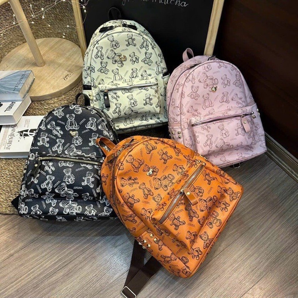 Ba lô đi học, balo đi chơi in hoạ tiết gấu size 40 đựng vừa lap 14" sách vở a4 các loại K394