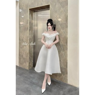Đầm Tafta Trễ Vai Dáng Dài. Đầm Phối Hoa Chạy Trước Ngực Sang Chảnh. Đầm Có Bo Chun, Đệm Ngực, Quần Lót Trong.