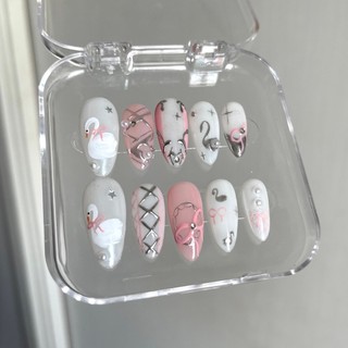 Nailbox thiết kế - phong cách y2k móng tròn thiên nga hồng nhạt - press on nail - lillie's store