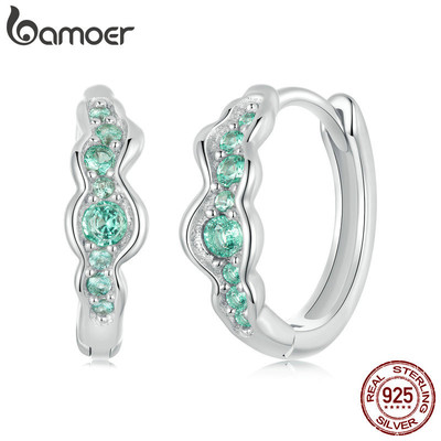 Bamoer 925 Sterling Sliver Vòng Bông Tai Thiết Kế Sóng Xanh Quà Tặng Trang Sức Cho Nữ