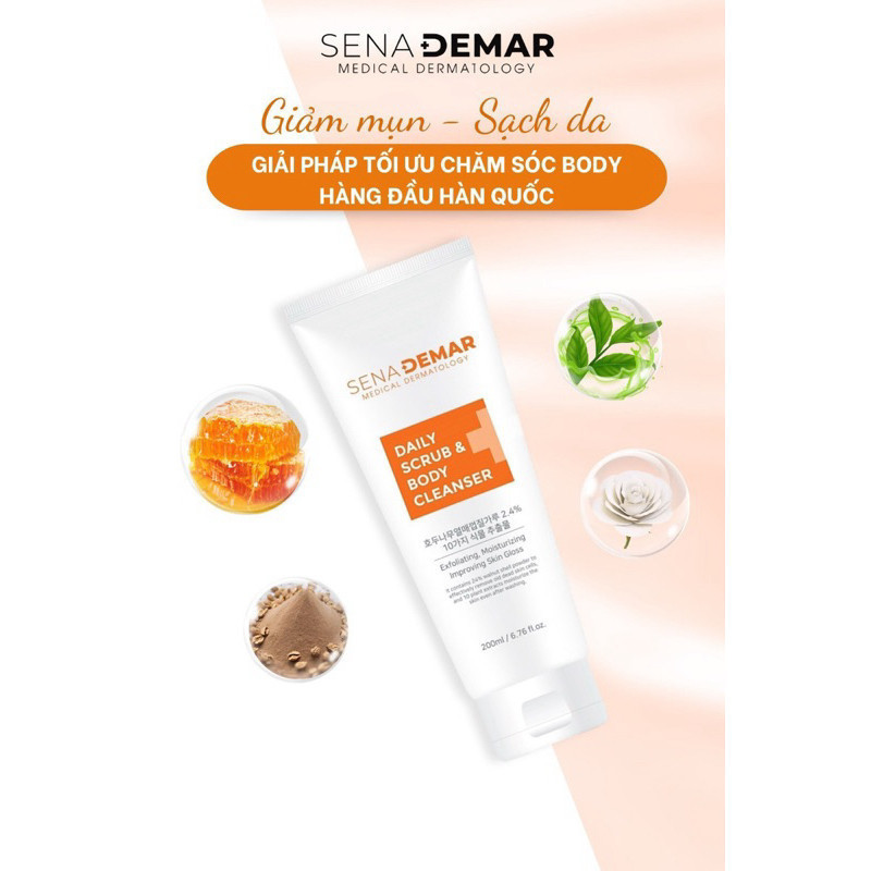 Sữa Tắm Tẩy Da Chết Trắng Sáng Da SenaDemar Daily Scrub & Body Cleanser Hàn Quốc 200ml