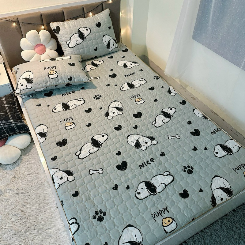 Bộ ga gối bo chun trần bông cotton poly , ga trải giường trần bông mỏng bo chun bọc đệm size M2 , M4 , M6 , M8