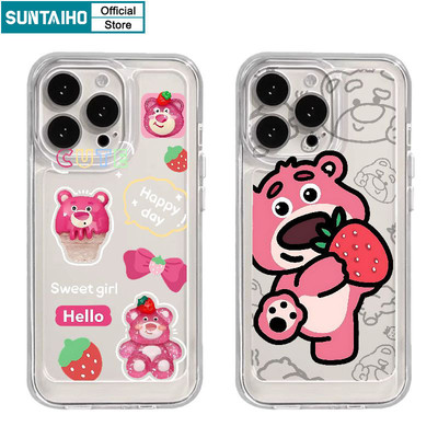 Suntaiho Ngộ nghĩnh Dễ Thương Vỏ Hoạt Hình Họa Tiết Gấu Hồng Ốp Điện Thoại Cho Iphone 15 14 12 13 11 Pro Max IP 7 8 Plus Iphon X Xs XR Xs Max TPU Mềm Cao Cấp Chống Sốc Ốp Lưng