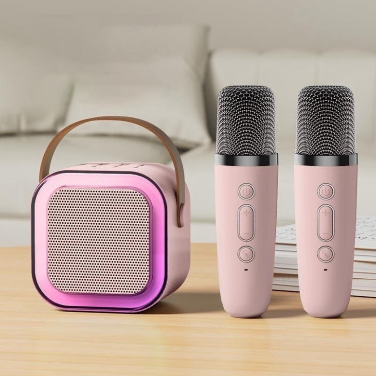 Loa Bluetooth Mini Không Dây Hát Karaoke K12 tặng kèm 2 mic,có thể thay đổi giọng hát