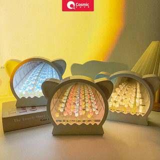 Đèn ngủ sáng tạo Cosmic cove Handmade, đầu mèo, hoa tulip, hoa, biển