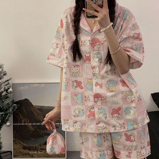 đồ ngủ hello kitty  hello kitty set đồ nữ đồ bộ nữ đồ mặc nhà Mùa hè mới áo khoác ngoài nữ hoạt hình Giai điệu đồ ngủ ngắn tay Bộ đồ ngủ mặc nhà