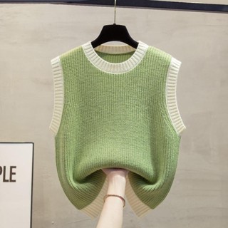  Áo Vest Dệt Kim Cổ Tròn Mỏng Mùa Hè 2024 Mới Rời Đa Năng Áo Vest Top Thời Trang Colorblock Băng Dệt Kim Không Tay Áo Vest Top BJJS 