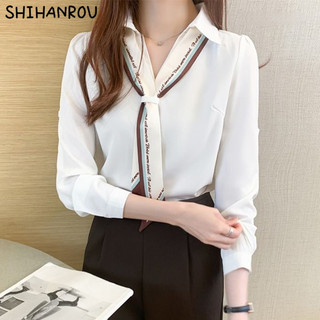 Áo Sơ Mi Chiffon Tay Dài Dáng Rộng Thiết Kế Thanh Lịch Cho Nữ