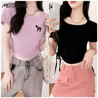 Áo thun nữ ngắn dây rút METOZONE