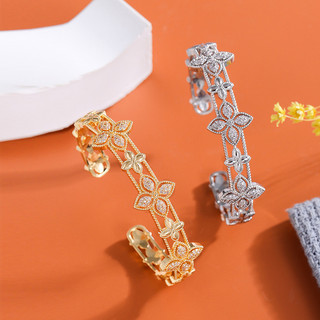  Đồng Kẻ Sọc Zircon Bốn Lá Vòng Tay Cỏ Ba Lá Nữ Nhật Bản Phong Cách Hàn Quốc Thời Trang Đơn Giản Full Kim Cương Cao Cấp Vòng Tay Trang Sức Nữ 