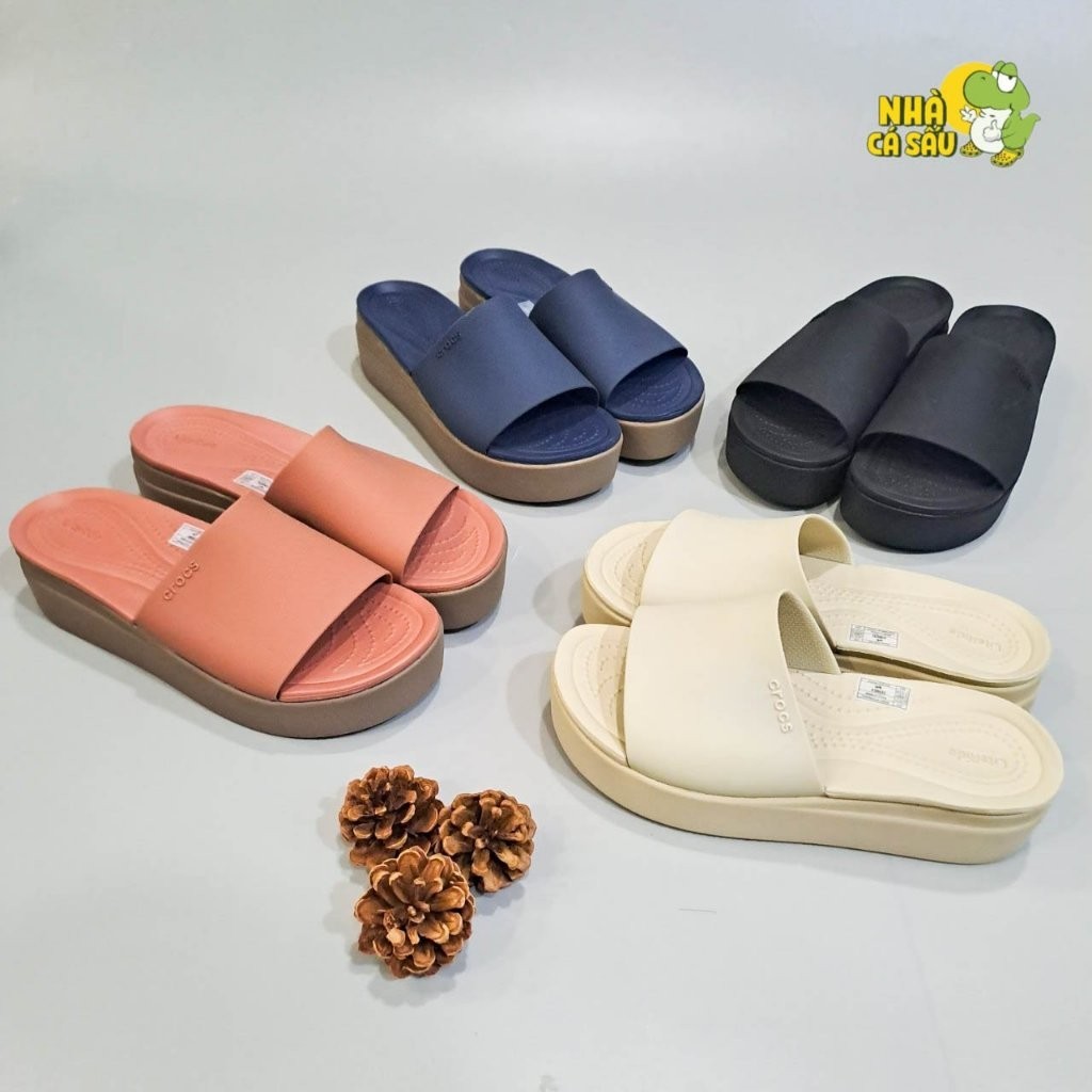 Dép quai ngang cross nữ đế cao brooklyn slide cao 5 phân, dép cross brooklyn quai ngang bản to đế ca