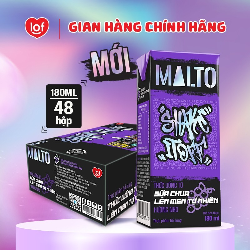 Sữa chua lên men tự nhiên MALTO Shake It Off hương nho thùng 48 hộp x 180ml