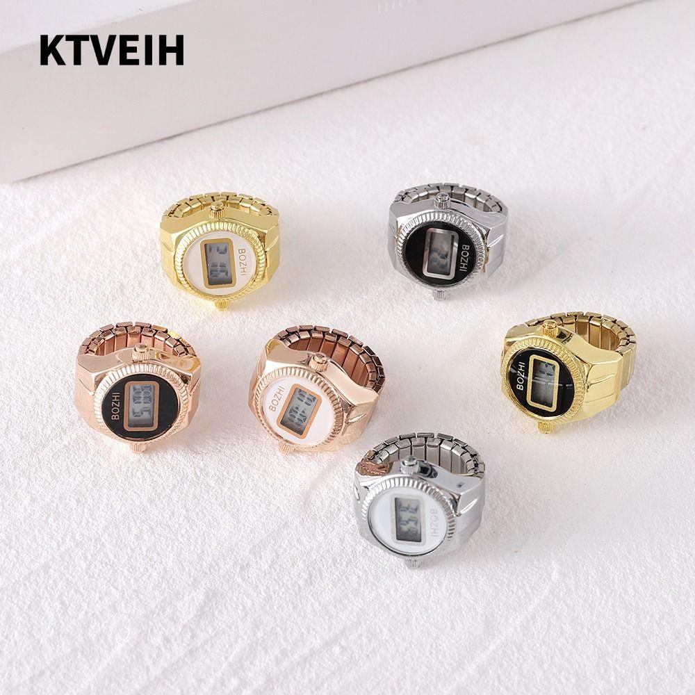 Nhẫn đồng hồ cặp đôi kỹ thuật số KTVEIH, Đồng hồ đeo tay trang sức thạch anh, Quà tặng hợp kim cổ điển thời trang Nhẫn đeo tay thạch anh tròn nam