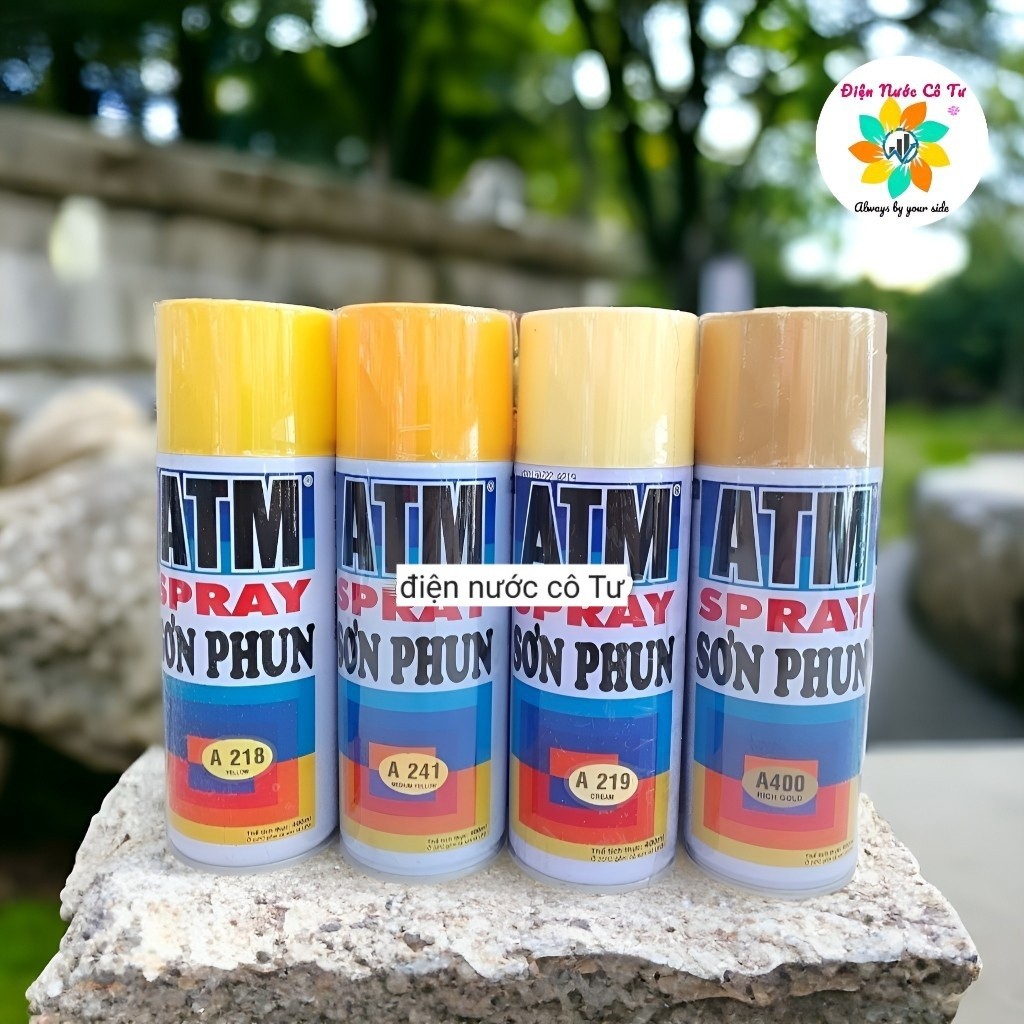 Sơn xịt  màu vàng, vàng đậm, vàng kem ,vàng đồng ATM Spray mã A218, A241, A219, A400