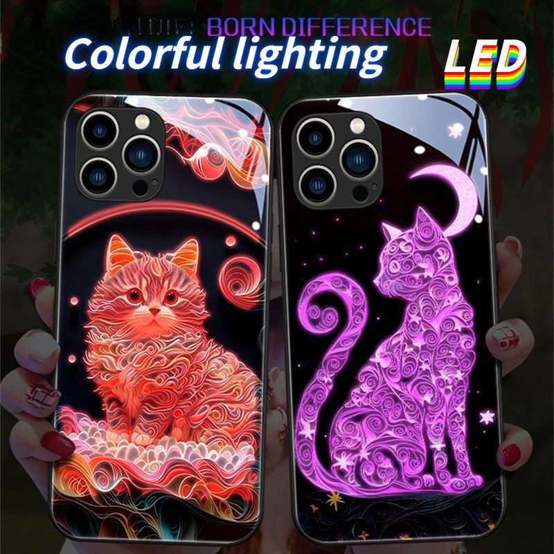 Kính mèo LED ánh sáng phát sáng vỏ điện thoại Vỏ bảo vệ iPhone 16promax 16pro 16 15 15Promax 15pro 1