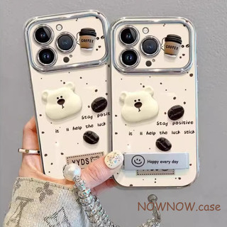  Iphone 16 15 14 13 12 11 Pro Max X XR XS Max 7 8 Plus INS Gấu Dễ Thương Cà Phê 3D Búp Bê Vỏ Điện Thoại Giá Đỡ Vòng Tay Vỏ Mềm 