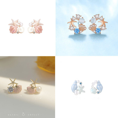 Sáng Tạo Vỏ Sao Biển Bông Tai Ngọc Trai Nhân Tạo Bán Buôn Nữ Ins Cao Cấp Cảm Giác Vỏ Sao Biển Lầu Năm Góc Ngôi Sao PD1899