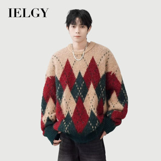  IELGY Lingge Áo Len Giáng Sinh Nam Thu Đông Áo Len Rời Màu Khối Top 