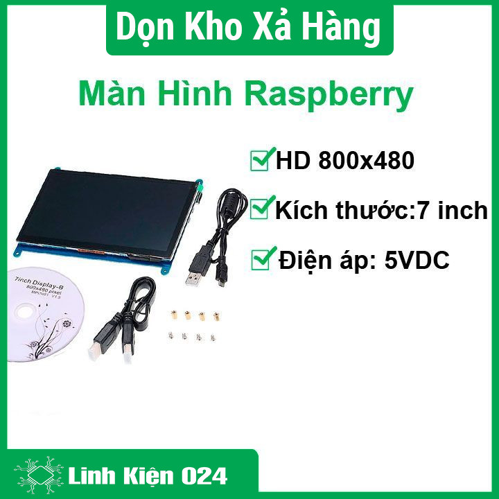 Màn Hình Raspberry 7Inch HD 800x480 Cảm Ứng (Tặng Cáp HDMI, Cáp USB, Đĩa Hướng Dẫn )