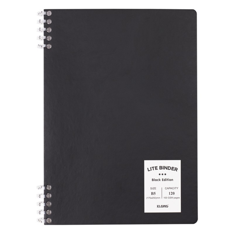 File bìa còng màu đen 2 đầu B5 Lite Binder Klong MS808 Bìa nhựa PP giấy bồi cán mờ blackedition