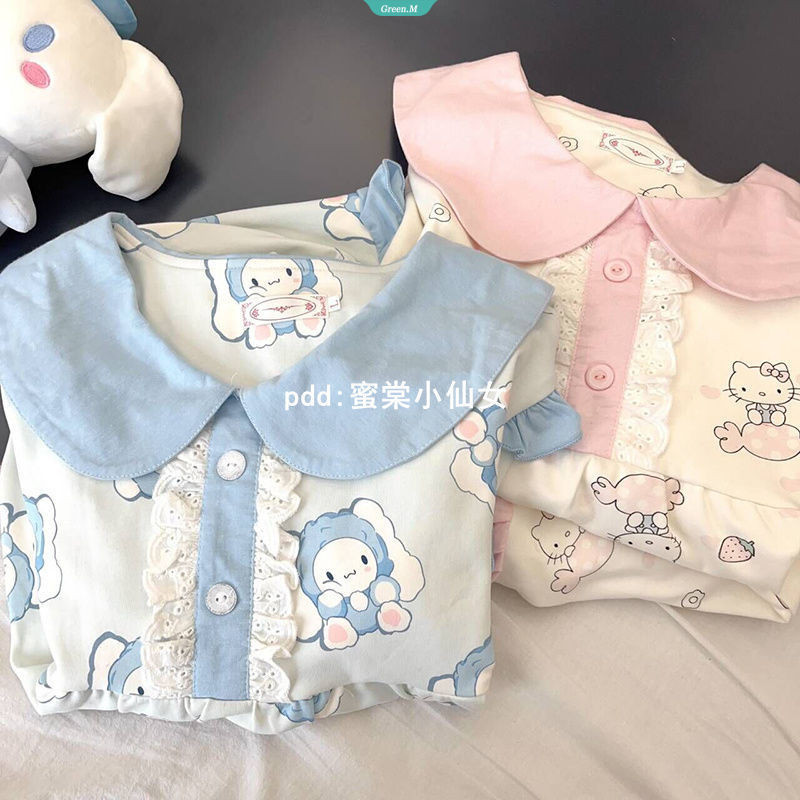 Sanrio Cinnamoroll Hello Kitty Bộ Đồ Ngủ Bé Gái Mùa Hè Mới Dễ Thương Cổ Búp Bê Hoạt Hình Quần Short Tay Ngắn Ký Túc Xá Sinh Viên Homewear Suit [GM]