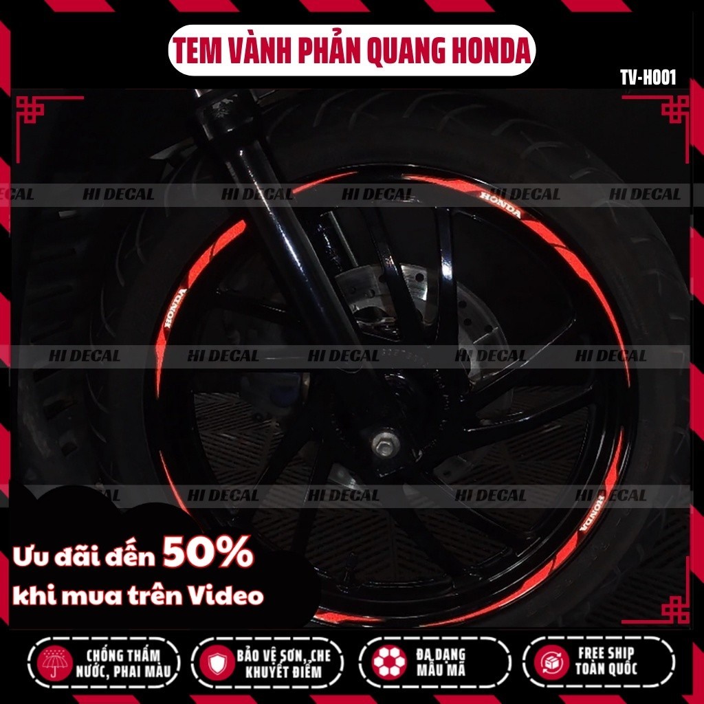 Tem dán vành Phản Quang Honda cho xe Wave Vision SH Vario Future Winner chống nước chống phai màu