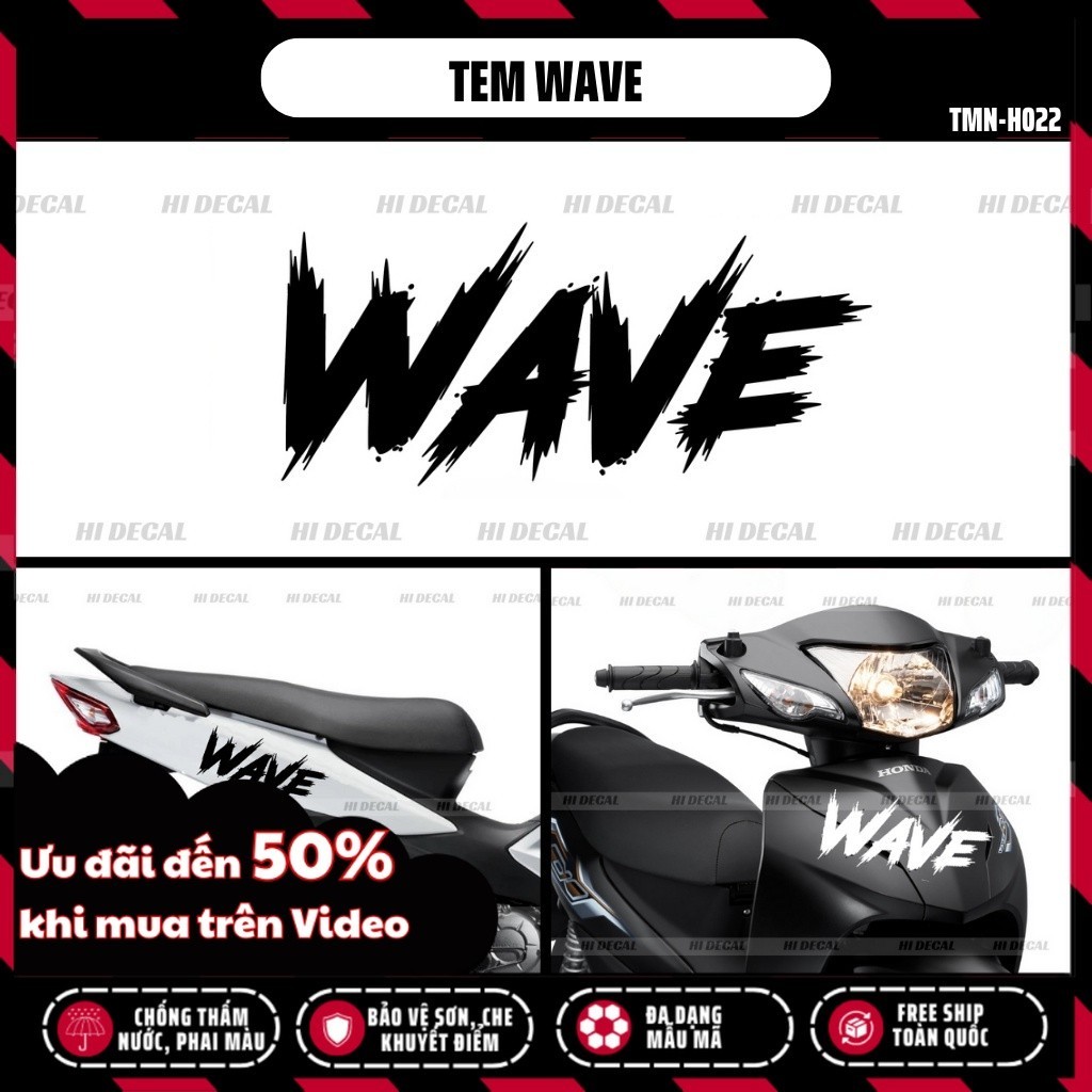 Tem chữ Wave Alpha Phản Quang dán xe đa vị trí xe Wave | TMN-021 | Decal tem Wave chống nước bền màu