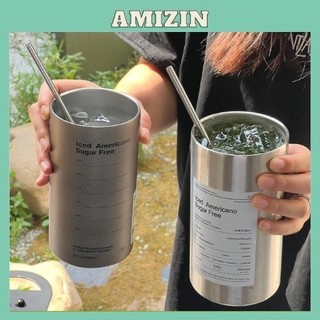 Ly Giữ Nhiệt Iced Americano Inox 304 Đúc Liền Khối Cao Cấp Có Nắp Đậy Tặng Kèm Ống Hút và Sticker AMIZIN