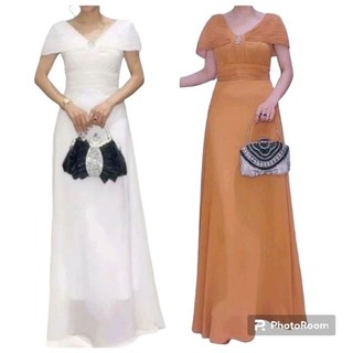 Váy, Đầm  trung niên  sang trọng cho mẹ vải voan chiffon cổ trễ choàng vai, Đầm  trung niên