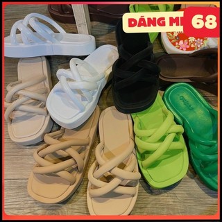 Dép đế bằng thời trang năng động mũi tròn 4 quai ngang chéo dd-0310 màu đen