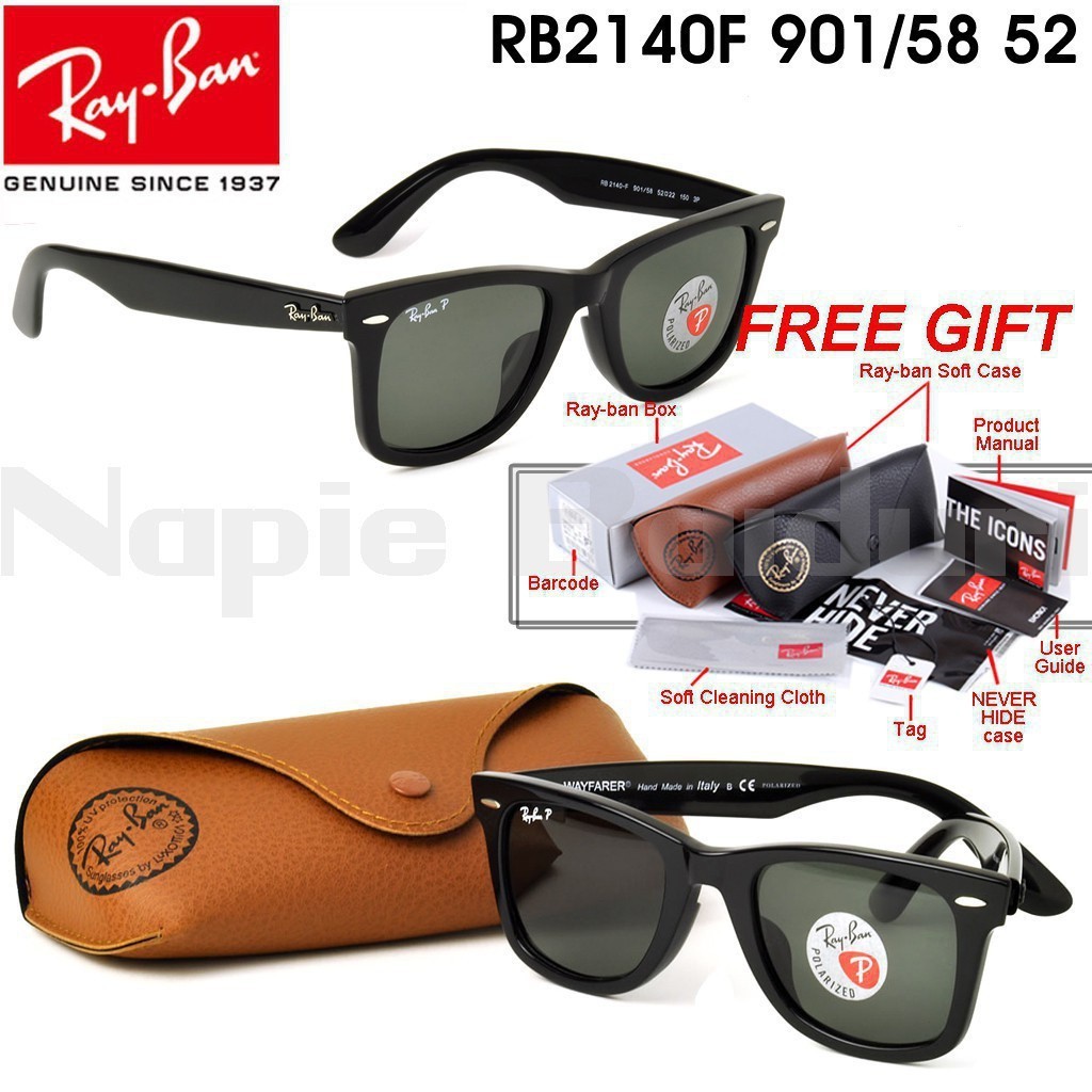 Kính râm Rayban Wayfarer Classic 100% chính hãng Ý rb2140 901 58 (Đen) RB