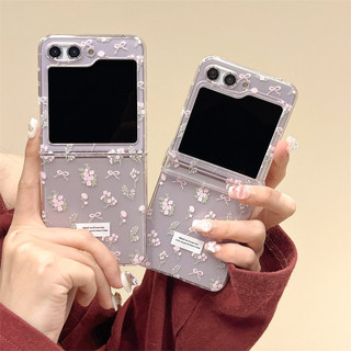 Dành Cho Samsung Galaxy Z Flip 5 Flip 4 Flip3 5G Ốp điện thoại Phong Cách Hàn Quốc Họa Tiết Hoa Dễ Thương Trong Suốt Gấp Chống Sốc Mặt Sau PC Cứng Trong Suốt