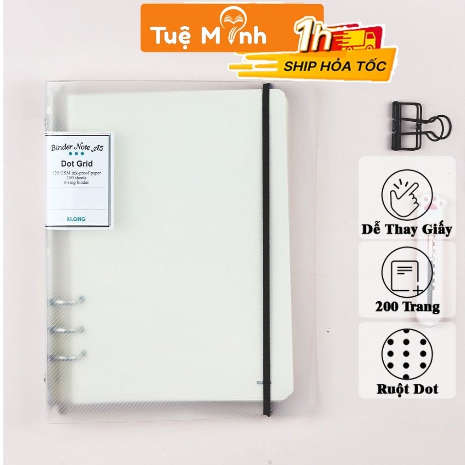 Sổ còng binder Klong A5 ruột chấm Dot grid 100 tờ - 200 trang dễ refill giấy, Klong MS 995