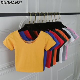 Áo thun nữ DUOHANZI phong cách Hàn Quốc bó sát rốn áo thun ngắn tay giá rẻ crop top