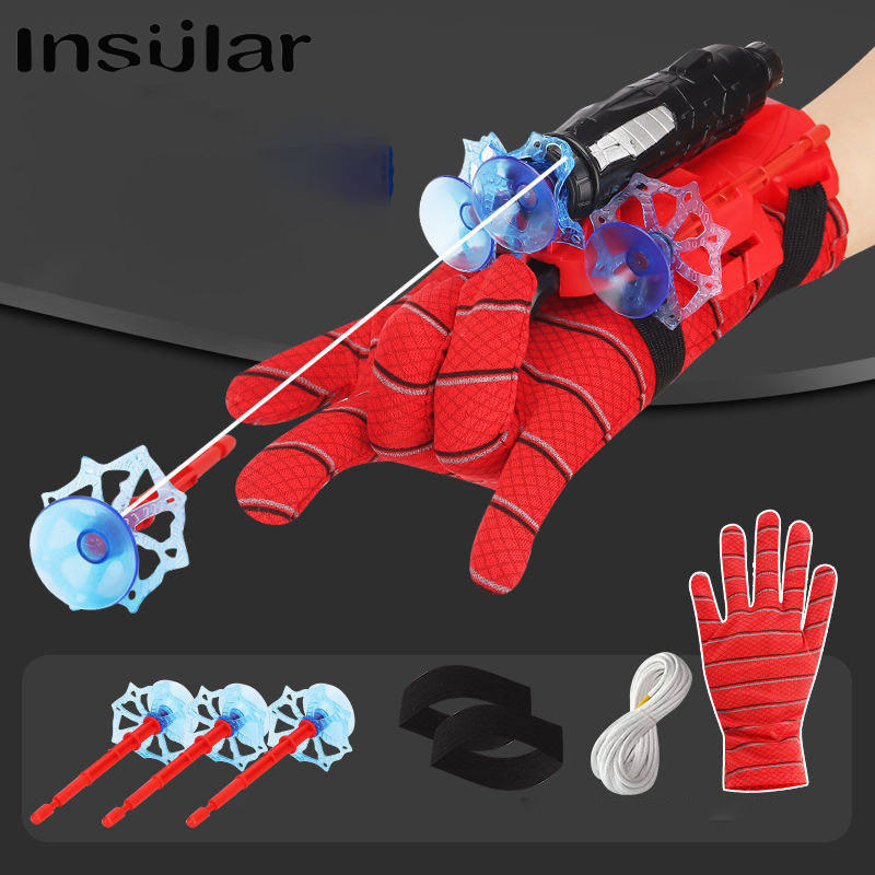 INSULAR Đồ Chơi Bắn Tơ Người Nhện - Có Giác Hút Dính Đồ Vật, Kèm Dây, Cự Ly 5M - Găng Tay Người Nhện