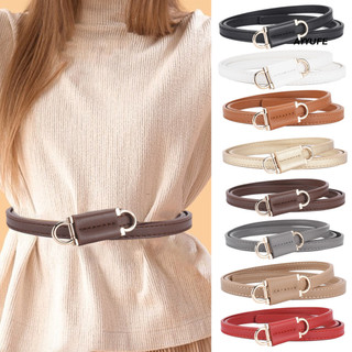 Thắt lưng nữ Ayyufe giả da màu trơn Thắt lưng mỏng có nút thiết kế chống mài mòn Dây đai văn phòng đường phố trường bền bỉ